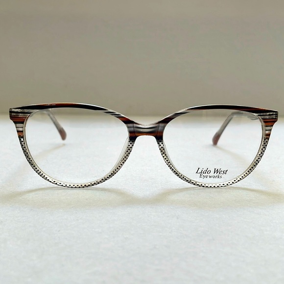 NWT Lido West Palm Brown Stripe Polka Dot Eyeglass Frame